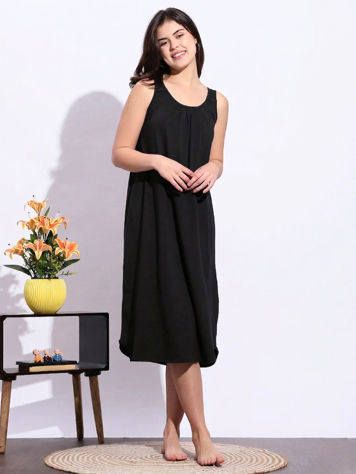 Black hosiery cotton best sleeveless nighty for Women