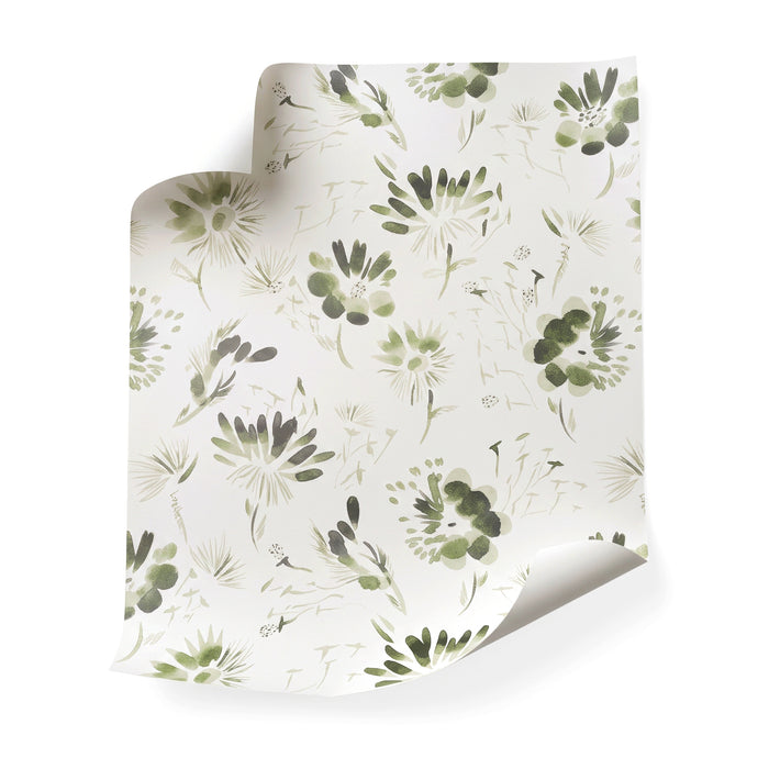 Blake Moss green floral wallpaper, made-to-order and manufactured in the USA with short lead times