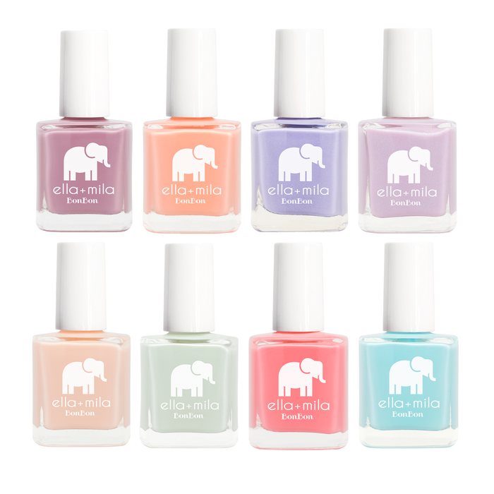 BonBon Collection 8 pastel nail polish bottles in pinks, peach, lavenders, mint and blue