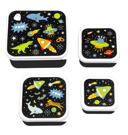 A Little Lovely Company Galaxy Lunchbox und drei Snackboxen