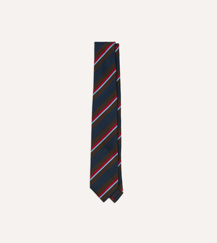 Brown and Navy Regimental Stripe Mogador Cotton-Silk Tipped Tie