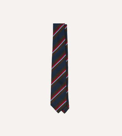 Brown and Navy Regimental Stripe Mogador Cotton-Silk Tipped Tie