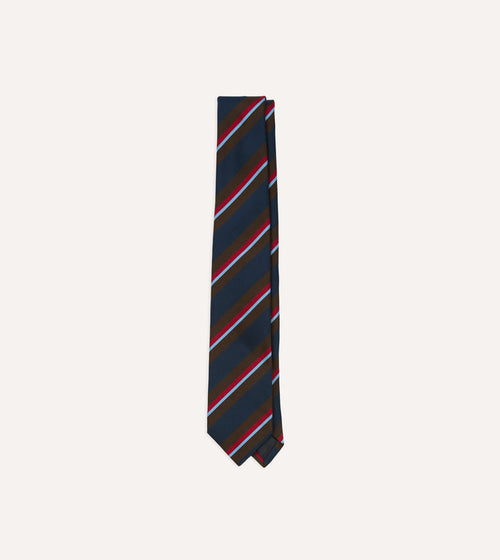 Brown and Navy Regimental Stripe Mogador Cotton-Silk Tipped Tie