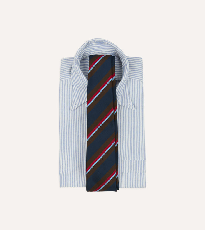 Brown and Navy Regimental Stripe Mogador Cotton-Silk Tipped Tie