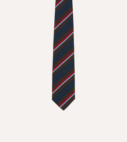 Brown and Navy Regimental Stripe Mogador Cotton-Silk Tipped Tie