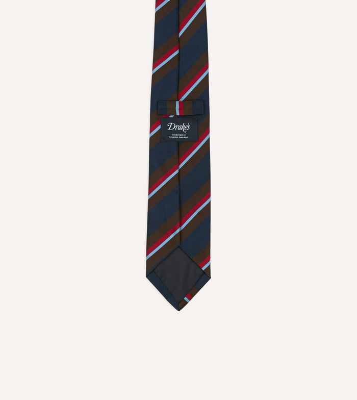 Brown and Navy Regimental Stripe Mogador Cotton-Silk Tipped Tie