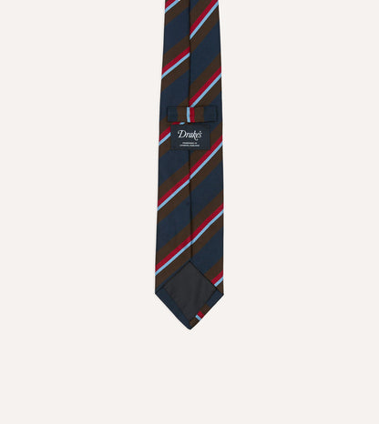 Brown and Navy Regimental Stripe Mogador Cotton-Silk Tipped Tie