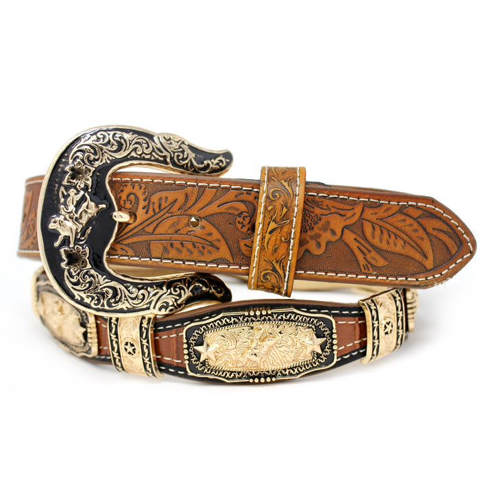 Bull Rider Scalloped Concho Western Belt - Honey