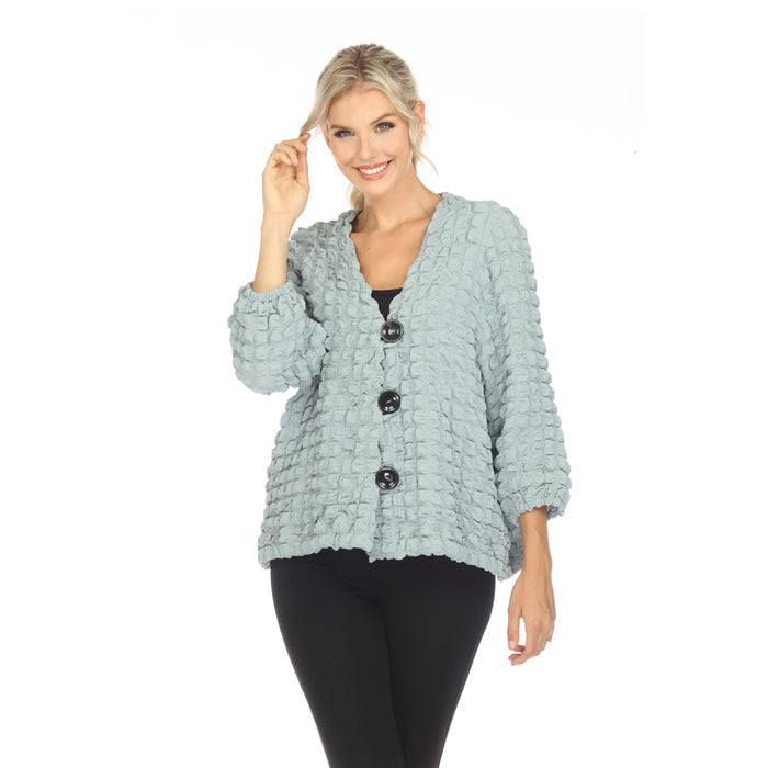 Button Front Pucker Jacket in Sage Blue - 3714-BLU