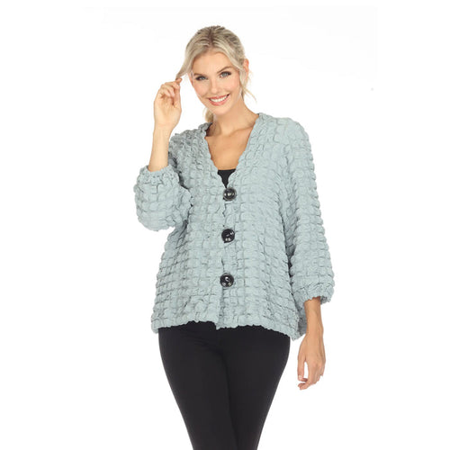 Button Front Pucker Jacket in Sage Blue - 3714-BLU