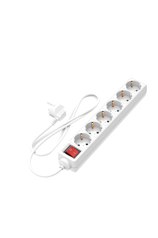 Calex Receptacle - 6-way - Switch - White - 5m cable