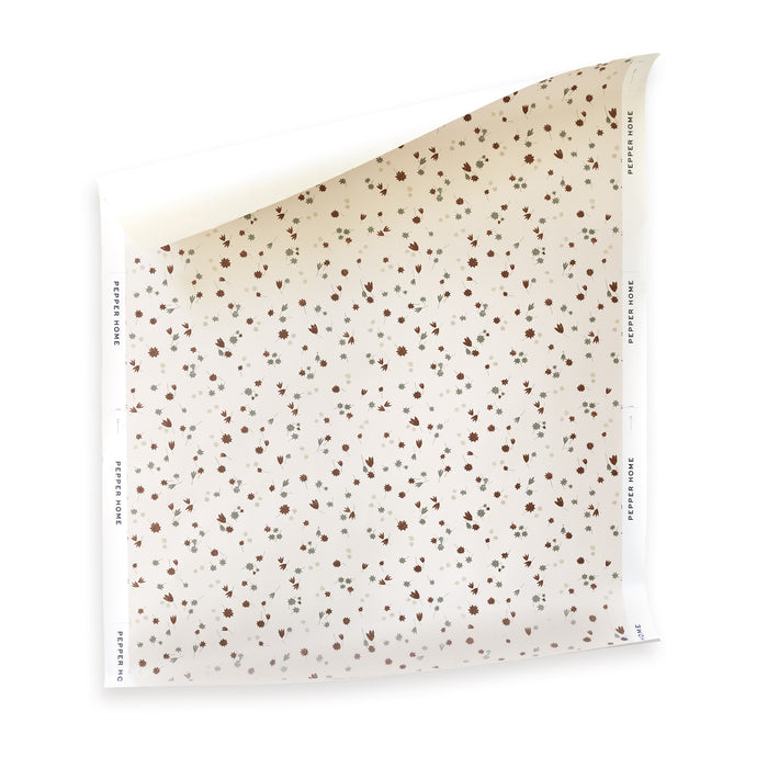 Campbell Cinnamon wallpaper sample with scattered botanical flecks, made to order in the USA with short lead times