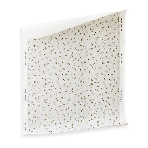 Campbell Moss floral wallpaper sample with scattered blooms, made to order in USA with short lead times