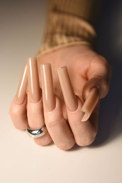 Caramel Toffee Press On Nails – Handmade Reusable Set in Matte or Glossy Finish