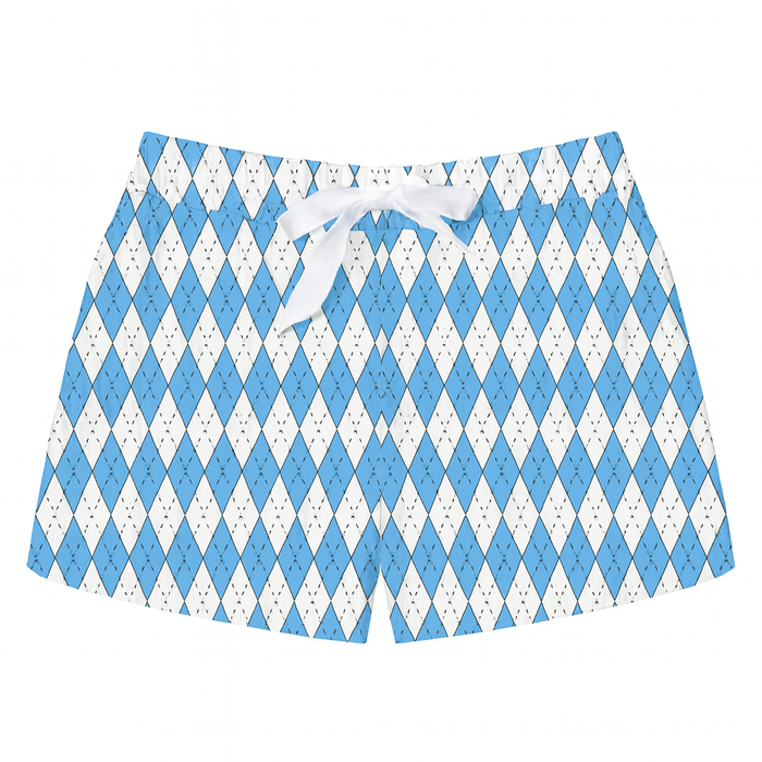 Carolina Blue and White Argyle Women's Pajama Shorts - Main View - Viva La Fete