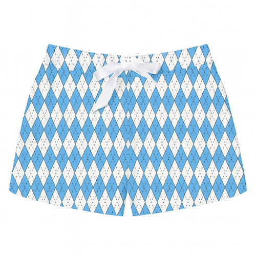 Carolina Blue and White Argyle Women's Pajama Shorts - Main View - Viva La Fete