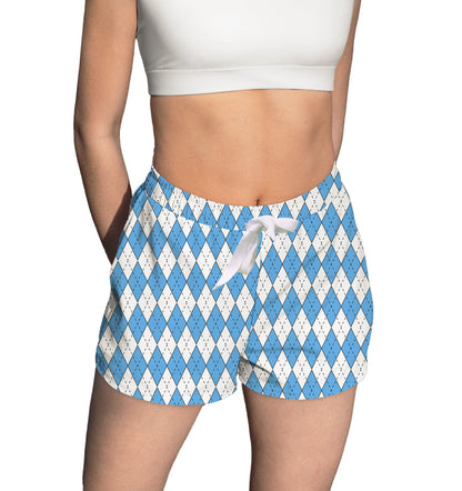 Carolina Blue and White Argyle Women's Pajama Shorts - Detail View - Viva La Fete