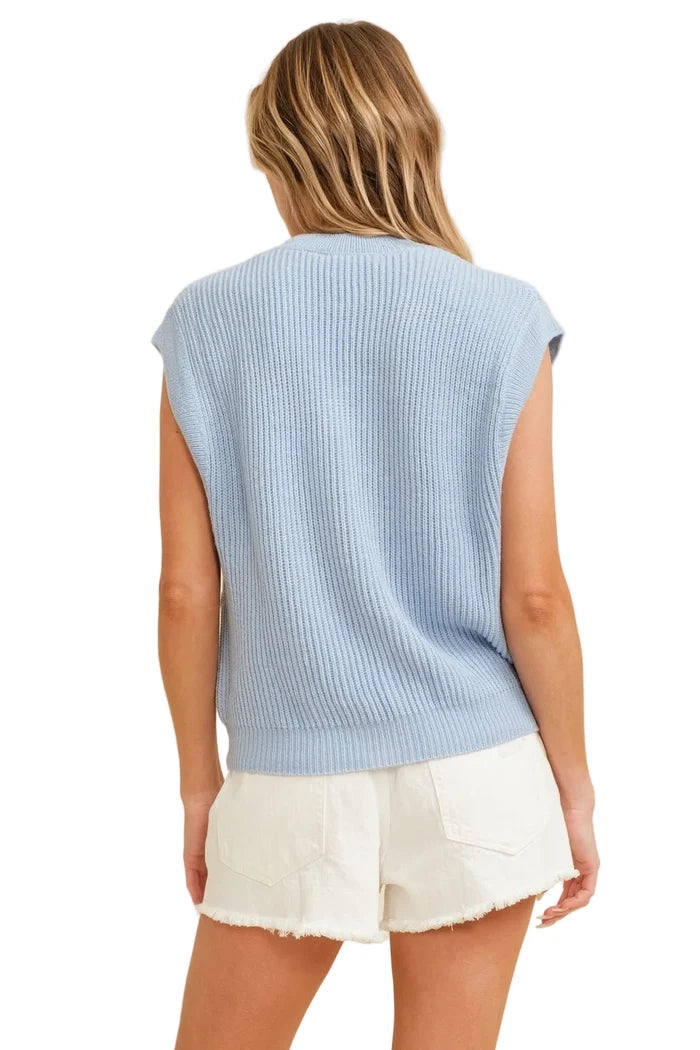 Carolina Blue Cursive Gameday Embroidered Sweater Vest - Front View - Cloud Ten