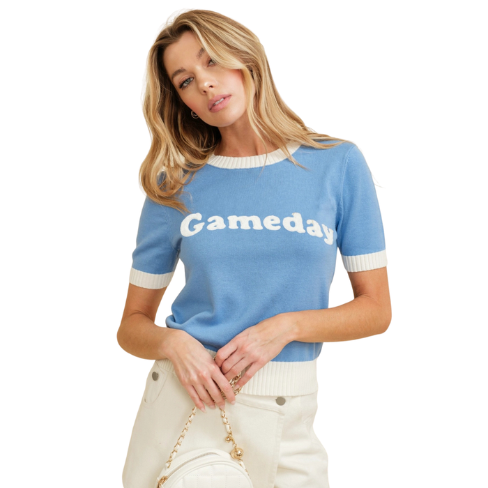 Carolina Blue Gameday Short Sleeve Sweater Top - Main View - Cloud Ten