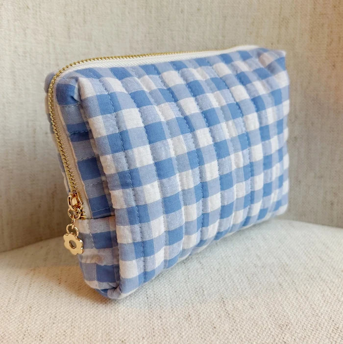 Carolina Blue Gingham Cosmetic Case - Detail View - Ellison+Young