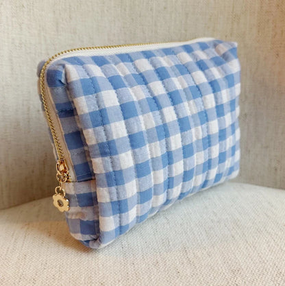 Carolina Blue Gingham Cosmetic Case - Detail View - Ellison+Young