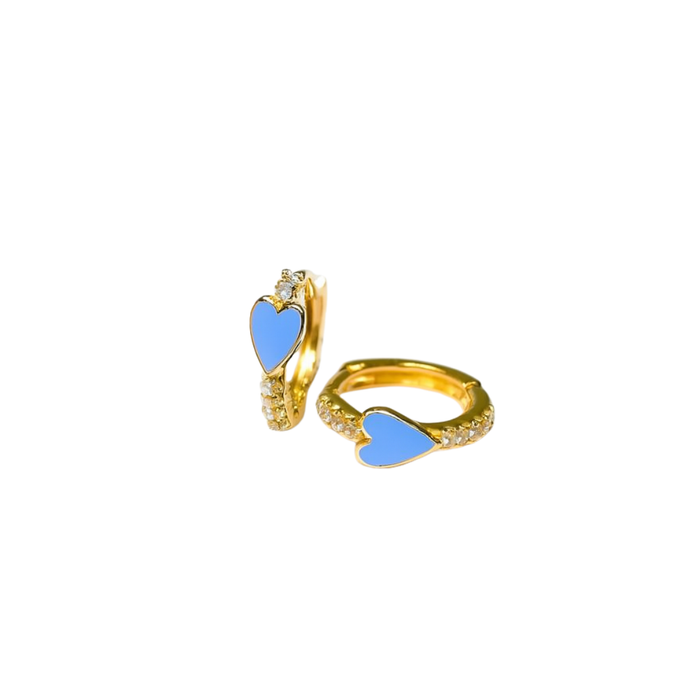 Carolina Blue Pave Heart Huggie Earrings - Main View - Rock Paper Scissors