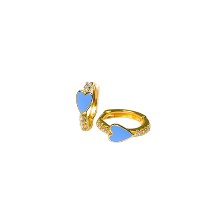 Carolina Blue Pave Heart Huggie Earrings - Main View - Rock Paper Scissors