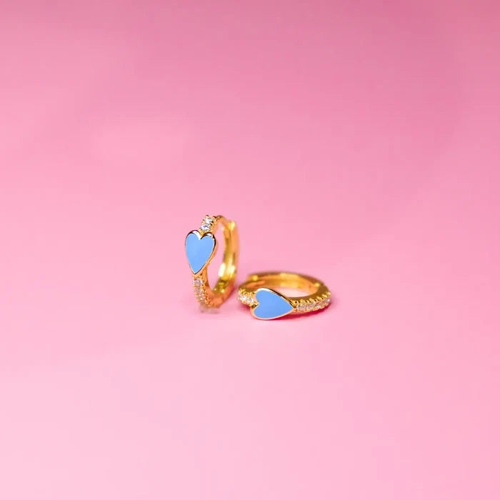 Carolina Blue Pave Heart Huggie Earrings - Main View - Rock Paper Scissors