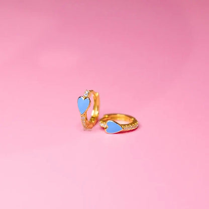 Carolina Blue Pave Heart Huggie Earrings - Main View - Rock Paper Scissors