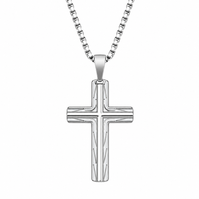 Cassian Stainless Steel Cross Pendant with Sculpted Side Design