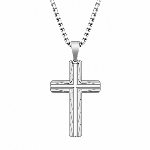 Cassian Stainless Steel Cross Pendant with Sculpted Side Design