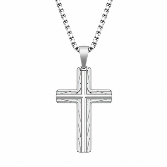 Cassian Stainless Steel Cross Pendant with Sculpted Side Design