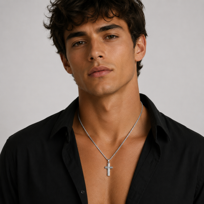 Cassian Stainless Steel Cross Pendant with Sculpted Side Design