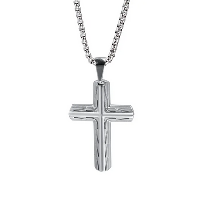 Cassian Stainless Steel Cross Pendant with Sculpted Side Design