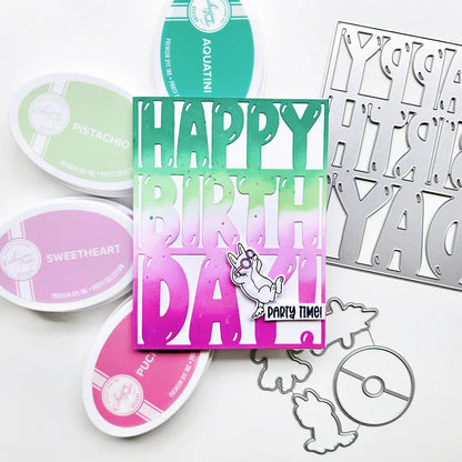 Catherine Pooler - Cover Plate Die - Balloon Letter Birthday. Available at Embellish Away located in Bowmanville Ontario Canada. Example by Catherine Pooler Designs brand Ambassador.
