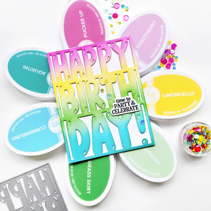 Catherine Pooler - Cover Plate Die - Balloon Letter Birthday. Available at Embellish Away located in Bowmanville Ontario Canada. Example by Catherine Pooler Designs brand Ambassador.