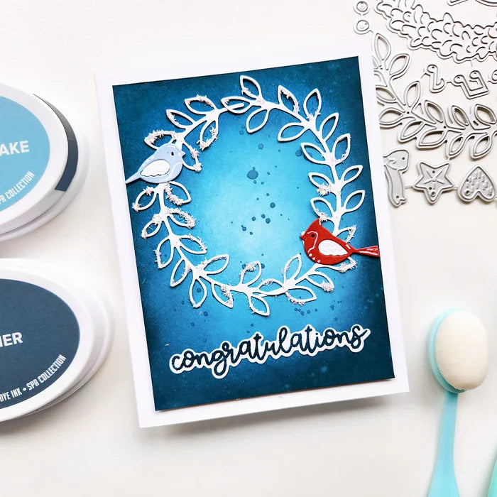 Catherine Pooler - Dies - Welcome Wreath. Available at Embellish Away located in Bowmanville Ontario Canada. Example by Catherine Pooler Designs.