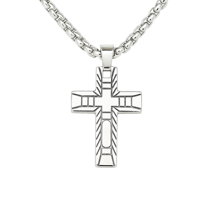 Celestis Stainless Steel Small Cross Pendant with Satin Inlay and chain