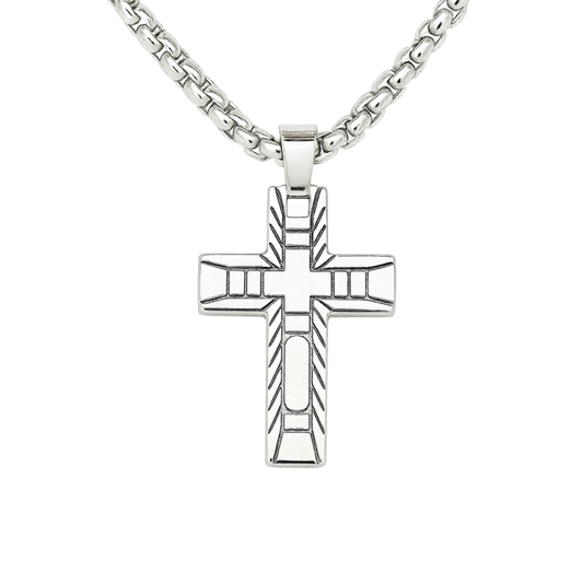 Celestis Stainless Steel Small Cross Pendant with Satin Inlay and chain