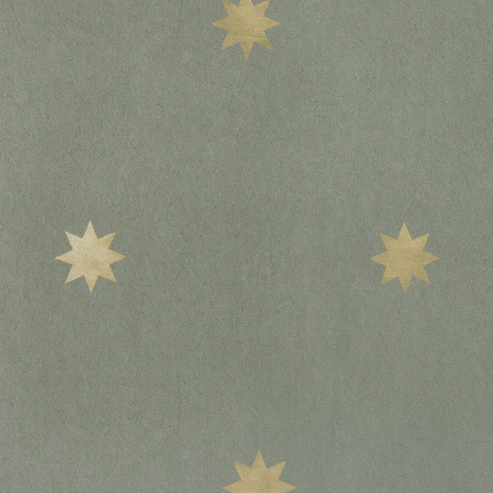 Charlie Stone sage green wallpaper with scattered gold starbursts, made to order in the USA with short lead times