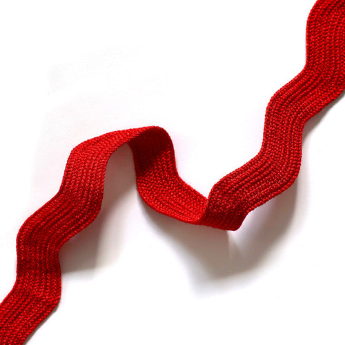 Cherry red rickrack trim in a custom wavy design, made-to-order with short lead times and crafted in the USA