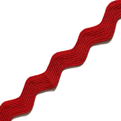 Custom Cherry red rick rack trim with textured pattern, perfect for adding sophisticated detail to craft projects.