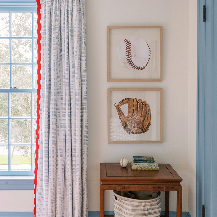 Cherry made-to-order curtains with subtle check pattern, crafted in the USA with fast turnaround and quality finish