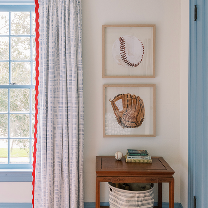 Cherry made-to-order curtains with subtle check pattern, crafted in the USA with fast turnaround and quality finish