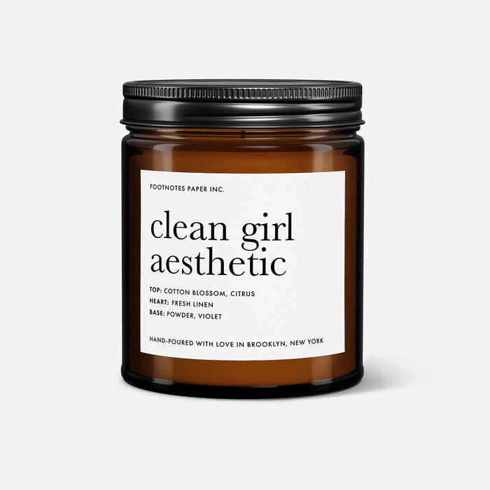 Clean Girl Aesthetic Candle | Cotton, Fresh Linen, Powder, Floral - Footnotes Paper
