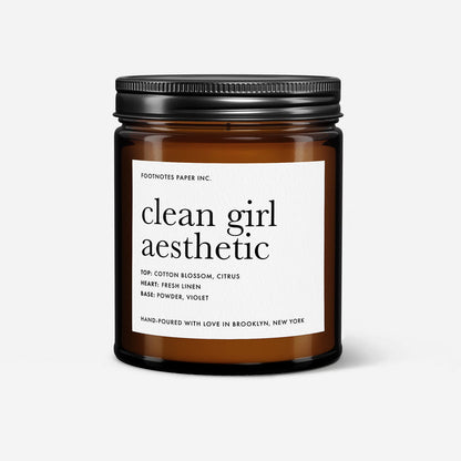Clean Girl Aesthetic Candle | Cotton, Fresh Linen, Powder, Floral - Footnotes Paper