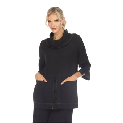 Contrast-Trim Tunic Top in Black - 3573-BLK