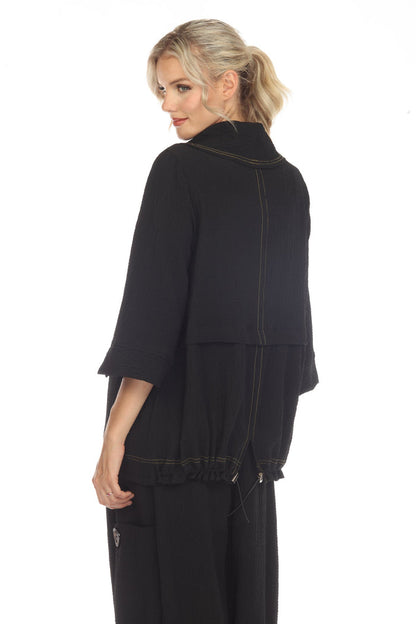 Contrast-Trim Tunic Top in Black - 3573-BLK