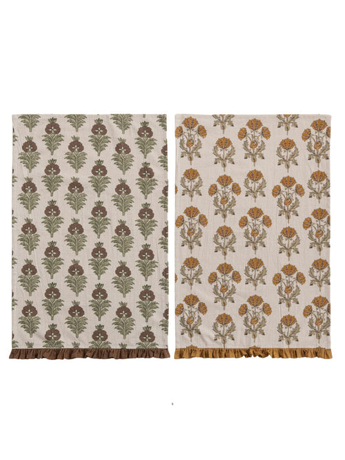Cotton Printed Tea Towel w/ Flower Pattern & Ruffle