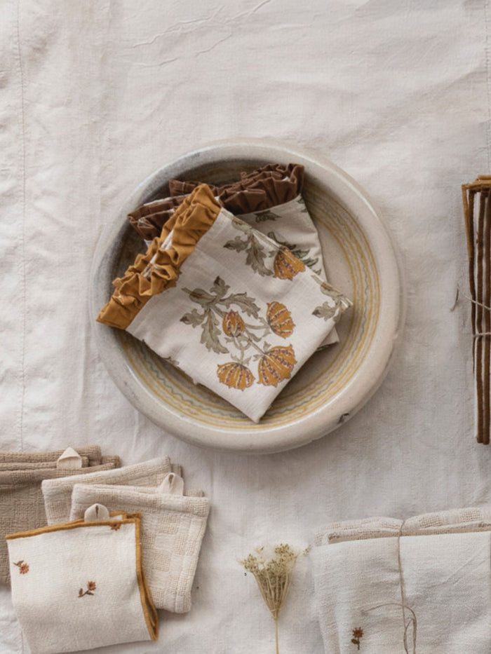 Cotton Printed Tea Towel w/ Flower Pattern & Ruffle